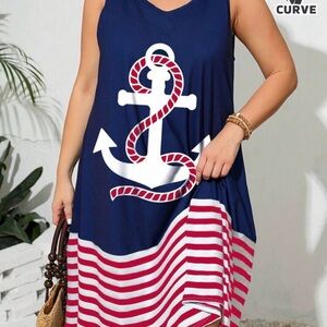 Nautical Anchor Print Dress - Navy and Red